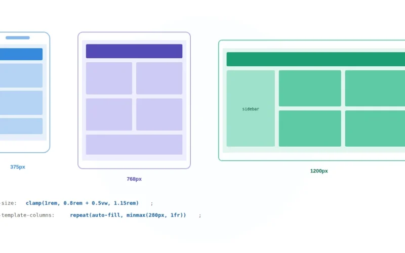 Responsiv layout visad på telefon, surfplatta och desktop med CSS Grid och clamp