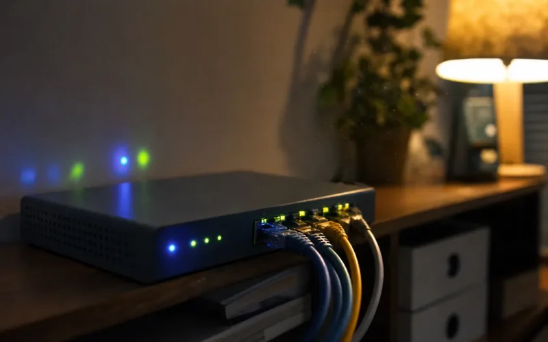 Router med blinkande lampor som symboliserar byte av DNS-inställningar