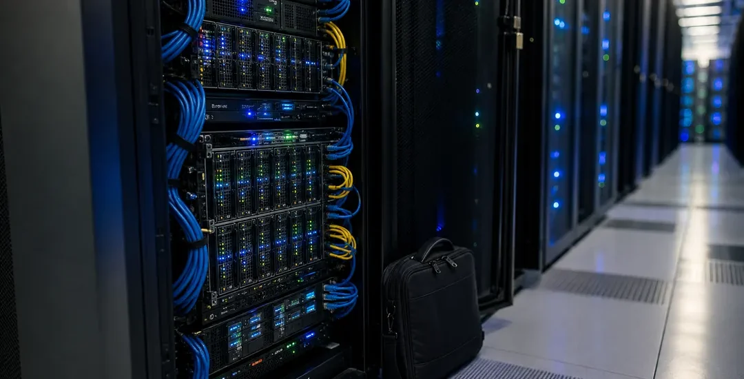 Serverrack i ett datacenter som symboliserar delad kapacitet mellan servrar
