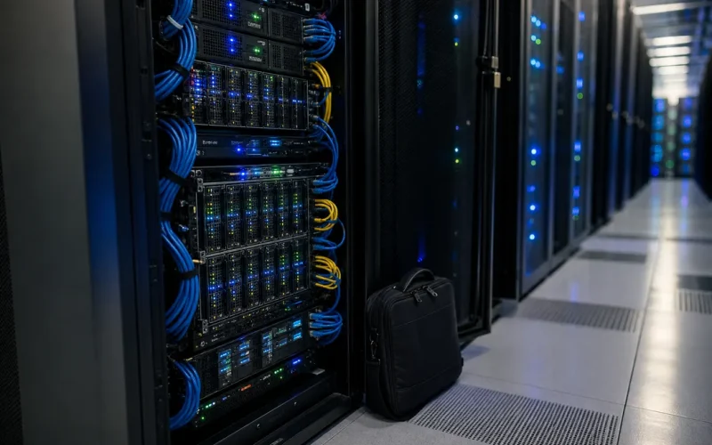 Serverrack i ett datacenter som symboliserar delad kapacitet mellan servrar